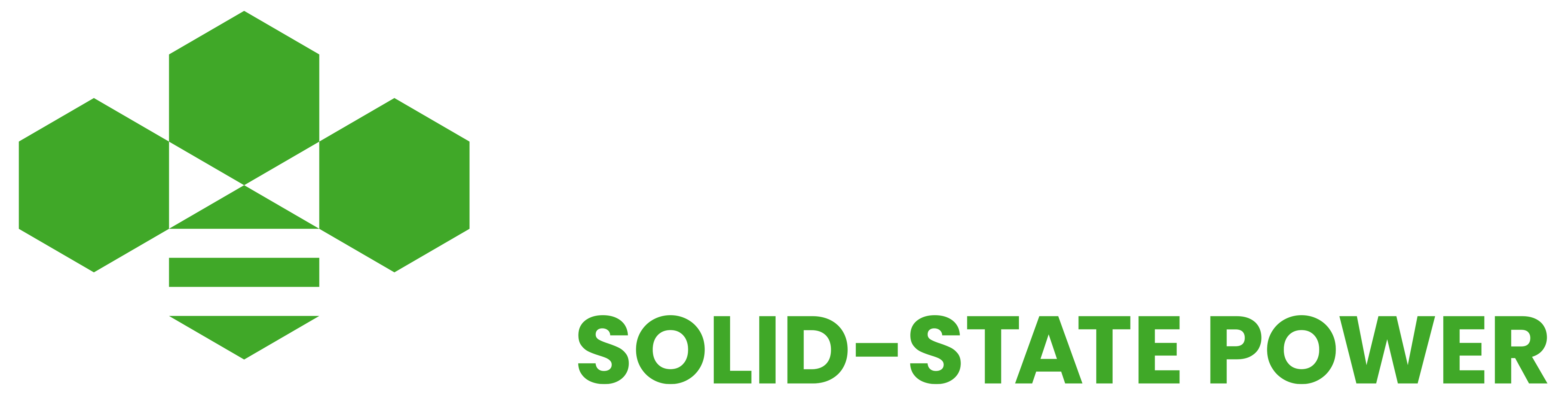 Yoshino Power Logo - White with Green 'Solid-State Power' Text
